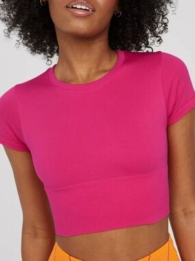 Offline by Aerie Pink Seamless Cropped Crew Neck Athletic Tee Stretch S